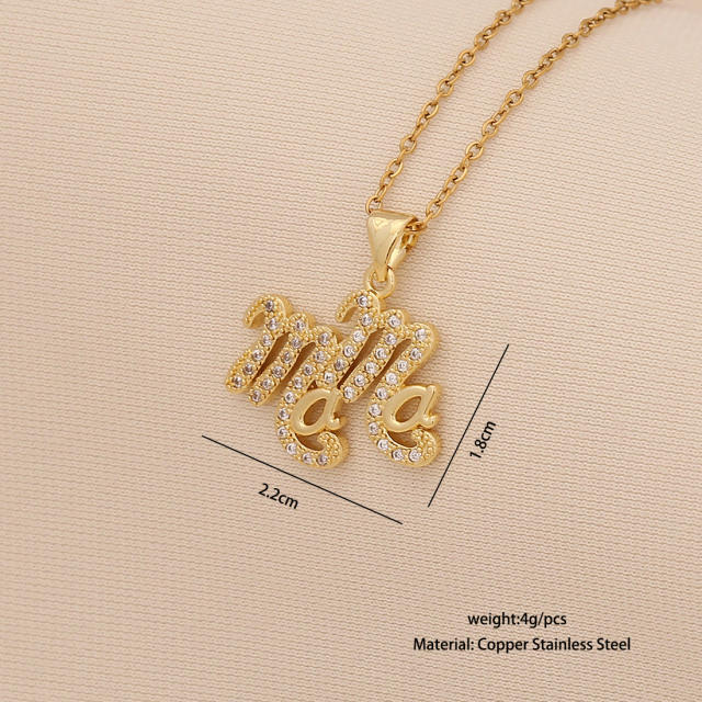 Letter mom Heart-shaped Light Luxury pendant stainless steel chain necklace