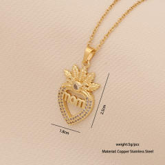 Letter mom Heart-shaped Light Luxury pendant stainless steel chain necklace