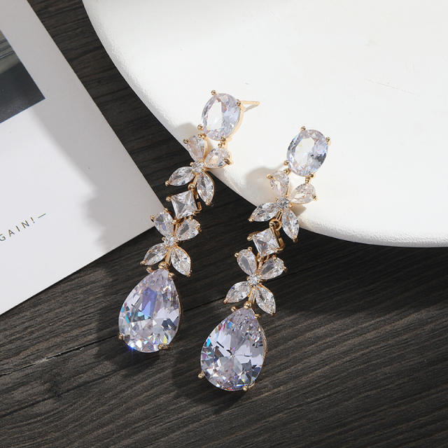 925 needle drop crystal diamond earrings