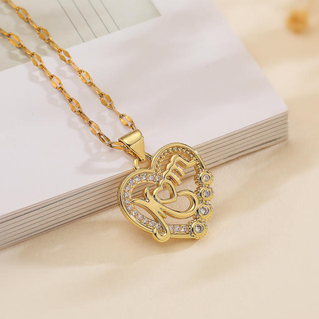 Personalized Copper Plated 18K Gold Zircon MOM Love Pendant Female necklace