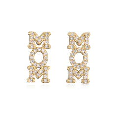 Delicate mom letter diamond pearl bead copper studs earrings