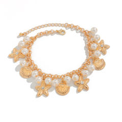 Boho imitation pearl starfish charm anklet beach anklet