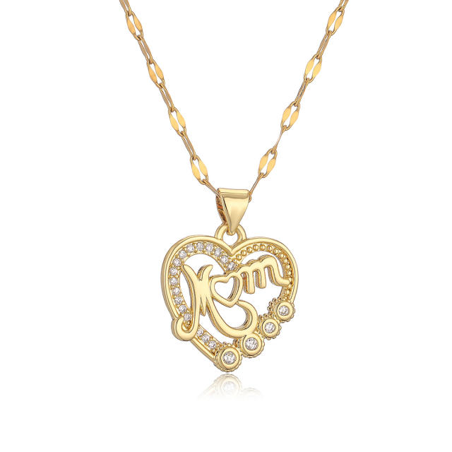 Personalized Copper Plated 18K Gold Zircon MOM Love Pendant Female necklace