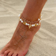 Boho imitation pearl starfish charm anklet beach anklet