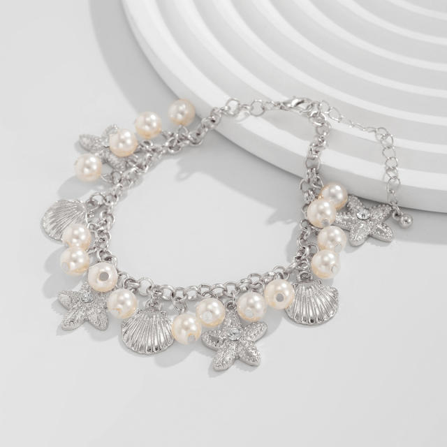 Boho imitation pearl starfish charm anklet beach anklet