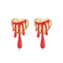 Creative red enamel bow heart chili copper studs earrings