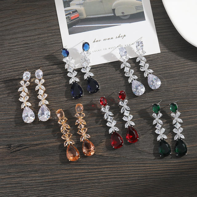 925 needle drop crystal diamond earrings
