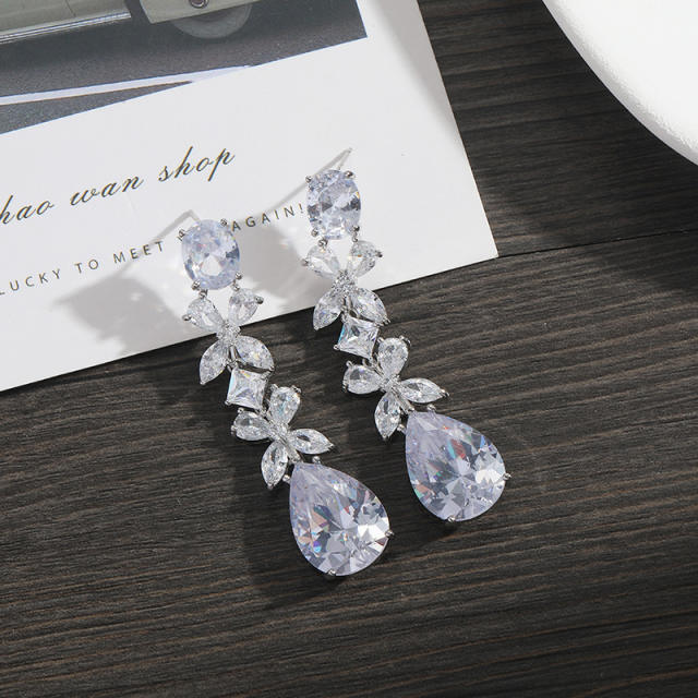 925 needle drop crystal diamond earrings