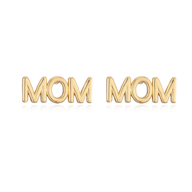 Delicate mom letter diamond pearl bead copper studs earrings