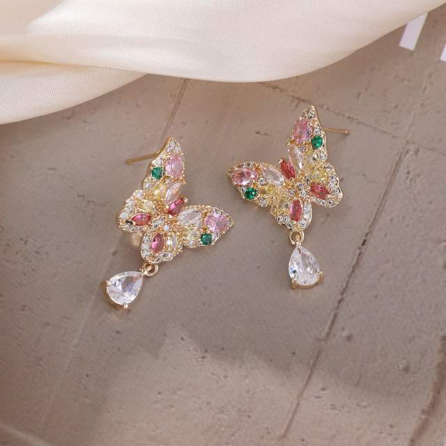 Zircon Diamond Embedded Flower Leaf Tassel Earrings Women's Artistic Baroque Court Style Earring Jewelry
