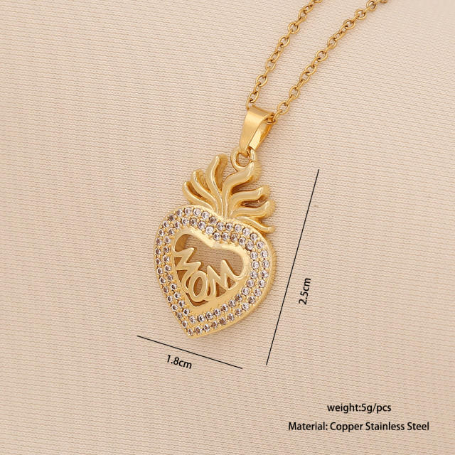 Letter mom Heart-shaped Light Luxury pendant stainless steel chain necklace