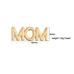 Delicate mom letter diamond pearl bead copper studs earrings