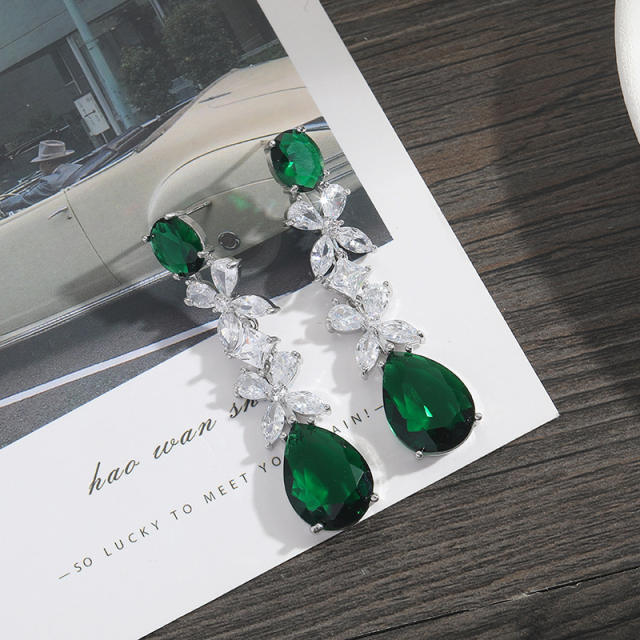 925 needle drop crystal diamond earrings