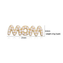 Delicate mom letter diamond pearl bead copper studs earrings