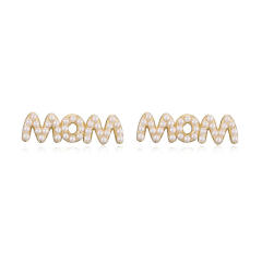Delicate mom letter diamond pearl bead copper studs earrings