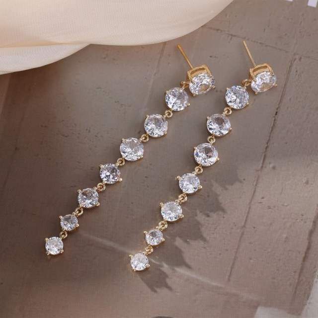 Zircon Diamond Embedded Flower Leaf Tassel Earrings Women's Artistic Baroque Court Style Earring Jewelry