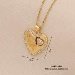 Letter mom Heart-shaped Light Luxury pendant stainless steel chain necklace