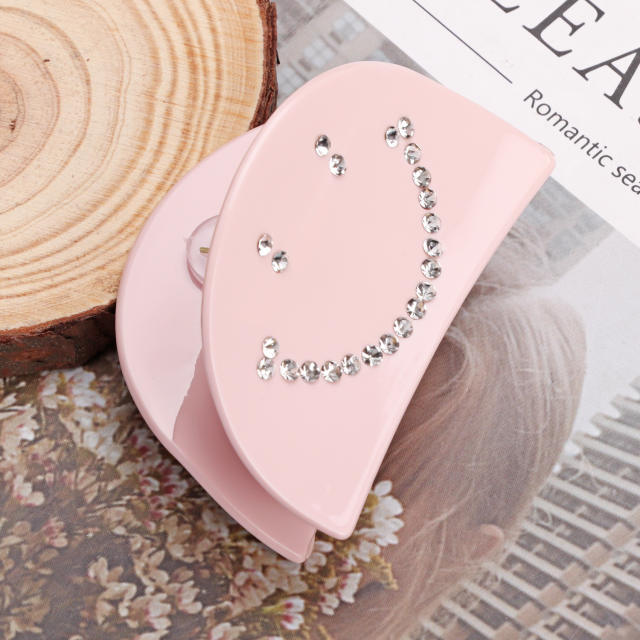 Sweet rhinestone smile face hair claw clips