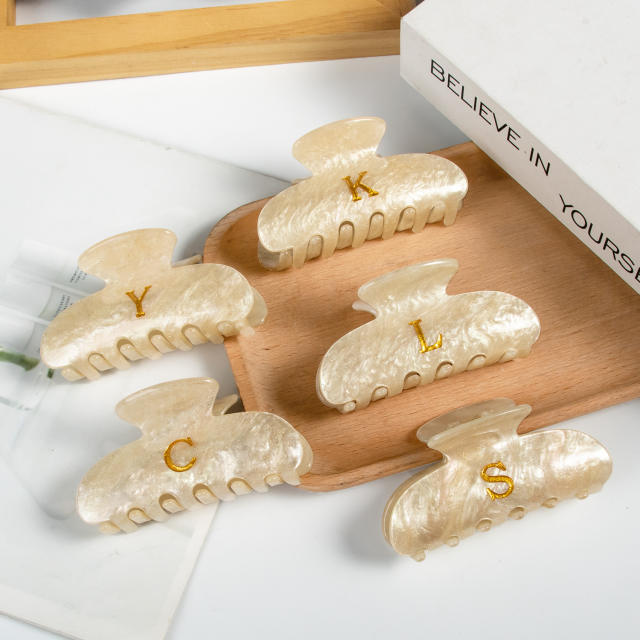 Gold Acrylic Letter Hair Accessories Creative Hair Clips initial letter hair claw clips
