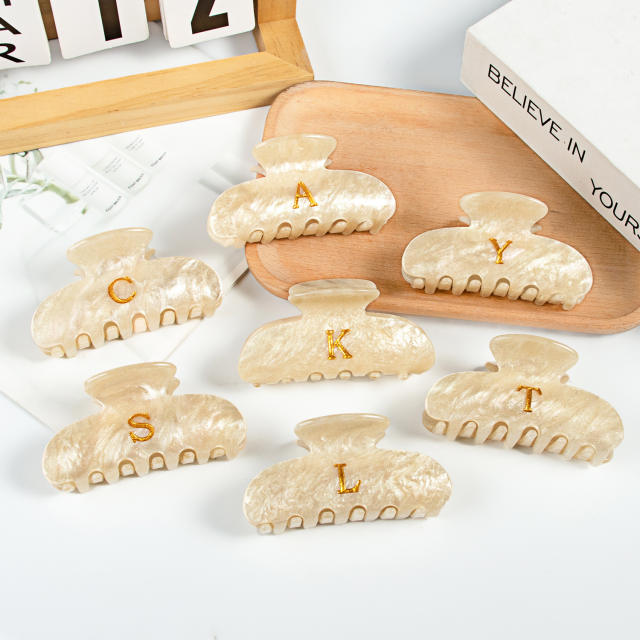 Gold Acrylic Letter Hair Accessories Creative Hair Clips initial letter hair claw clips
