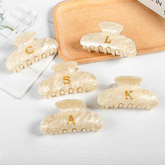 Gold Acrylic Letter Hair Accessories Creative Hair Clips initial letter hair claw clips