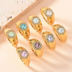 Simple stainless steel ring hexagonal inlaid diamond rings