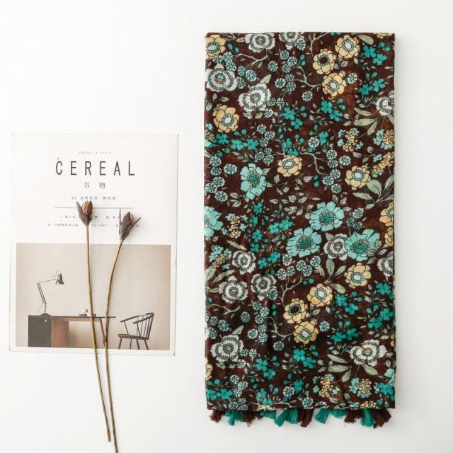 Boho dark green color floral fashion scarf