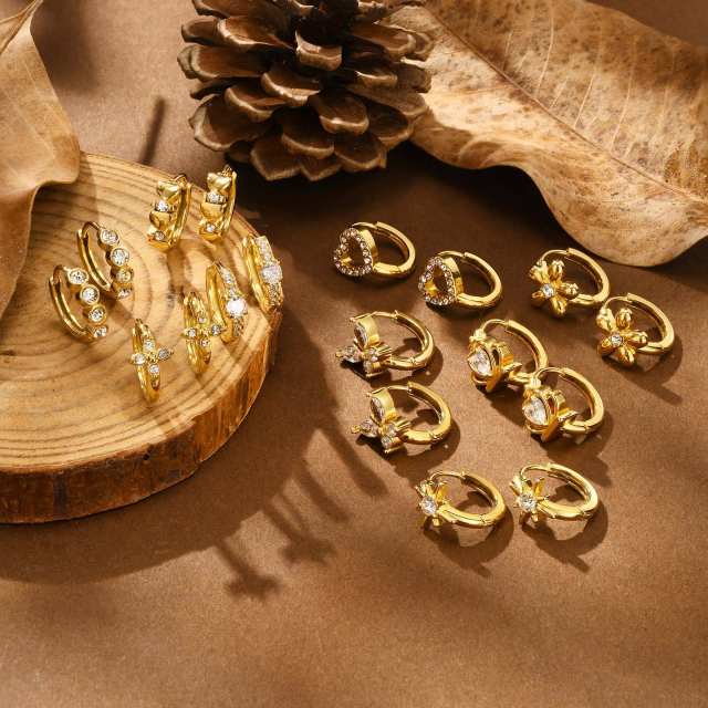 White zircon golden earrings stainless steel huggie earrings