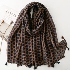 Boho dark brown color polka dots pattern scarf