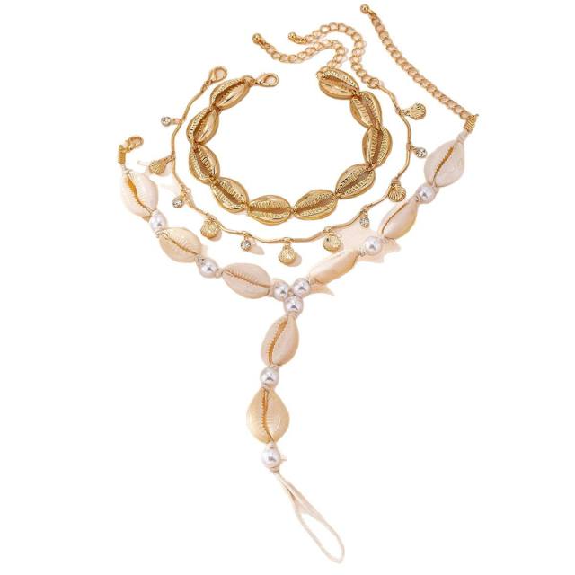 Boho ocean series shell design layer anklet