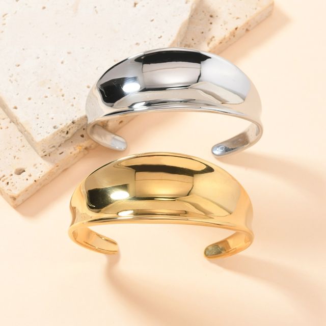 Smooth irregular 18K gold titanium steel stainless steel cuff bangle