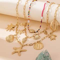 Boho three layer ocean series alloy charm necklace set
