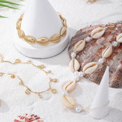 Boho ocean series shell design layer anklet