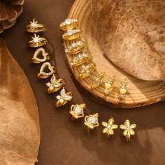 White zircon golden earrings stainless steel huggie earrings