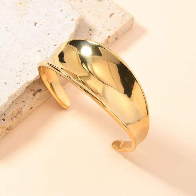 Smooth irregular 18K gold titanium steel stainless steel cuff bangle