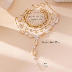 Boho ocean series shell design layer anklet