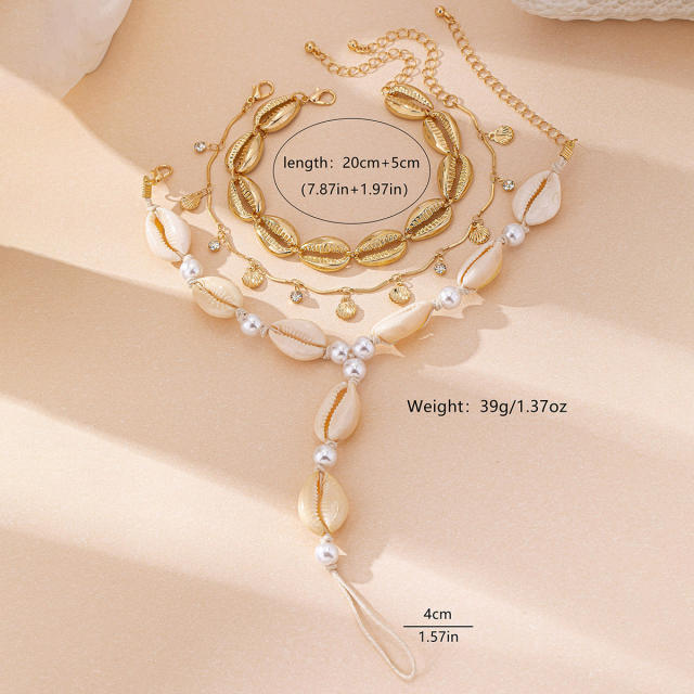 Boho ocean series shell design layer anklet