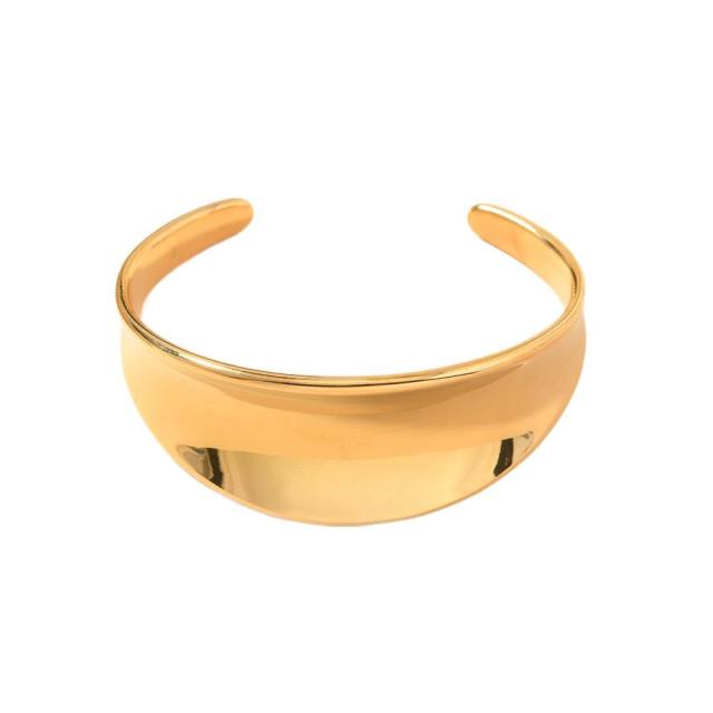 Smooth irregular 18K gold titanium steel stainless steel cuff bangle