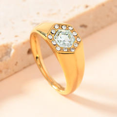 Simple stainless steel ring hexagonal inlaid diamond rings