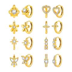 White zircon golden earrings stainless steel huggie earrings