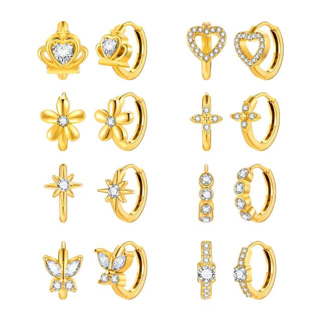 White zircon golden earrings stainless steel huggie earrings