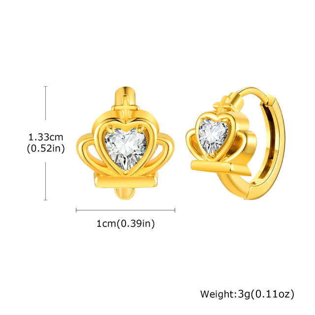 White zircon golden earrings stainless steel huggie earrings