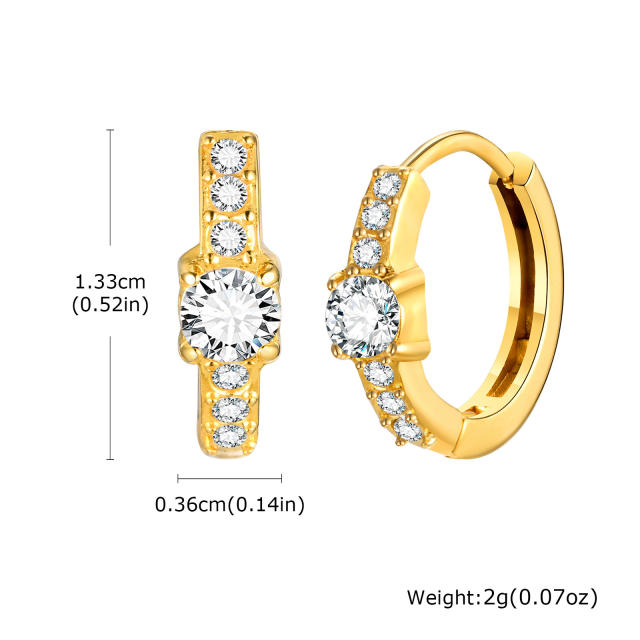 White zircon golden earrings stainless steel huggie earrings