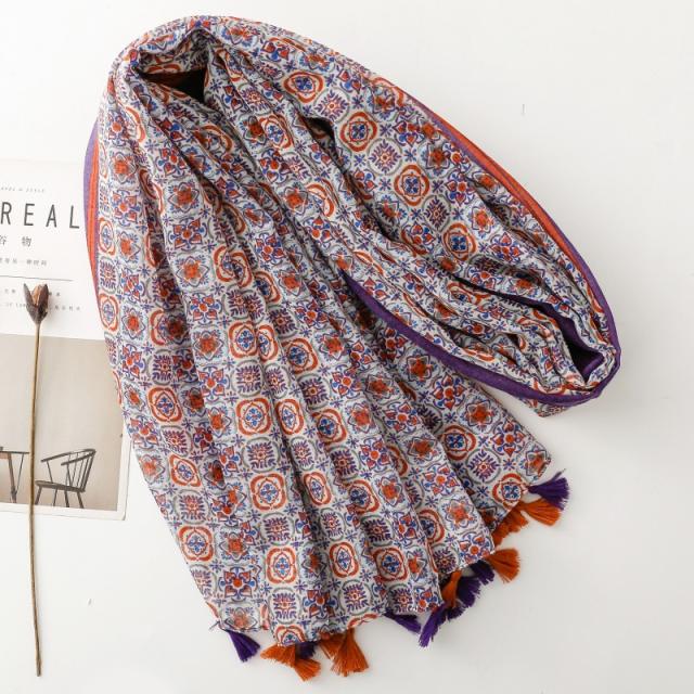 Boho purple color geometric pattern fashion scarf