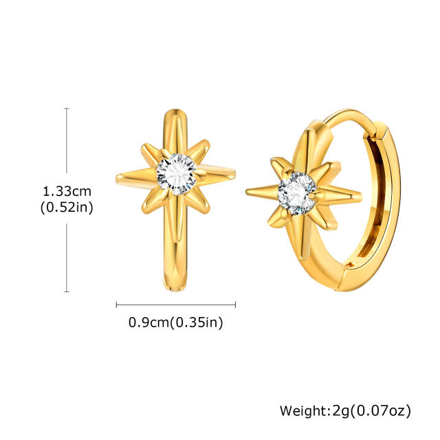 White zircon golden earrings stainless steel huggie earrings