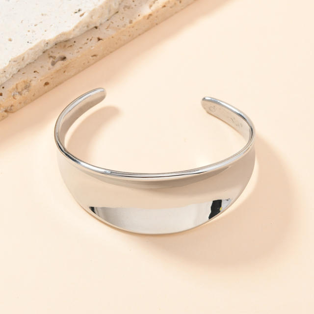 Smooth irregular 18K gold titanium steel stainless steel cuff bangle