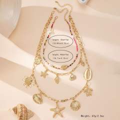 Boho three layer ocean series alloy charm necklace set