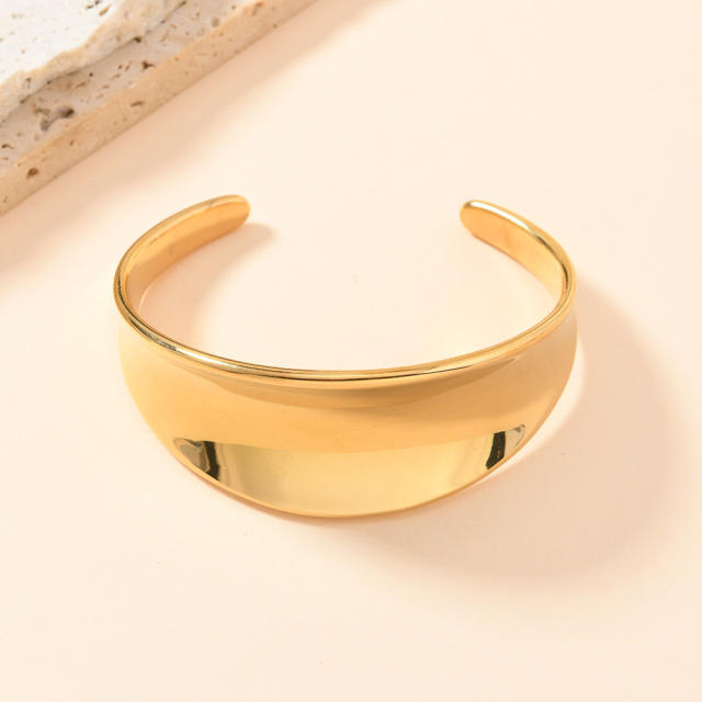 Smooth irregular 18K gold titanium steel stainless steel cuff bangle