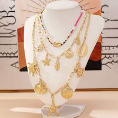 Boho three layer ocean series alloy charm necklace set