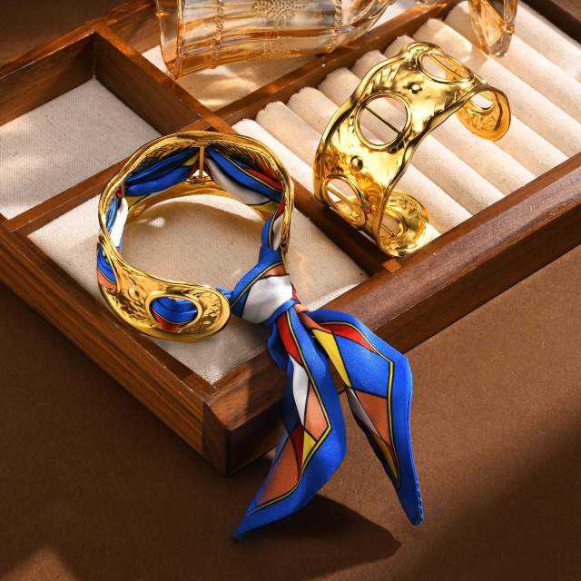 Personality silk scarf hollow bangle stainless steel bangle bracelet